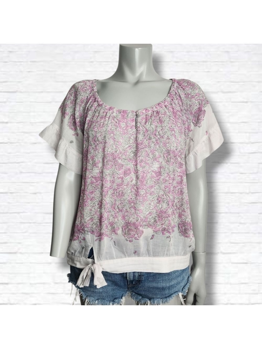 Comptoir des Cotonniers Silk Blend Flower Print Short Sleeve Blouse Size 42 EU